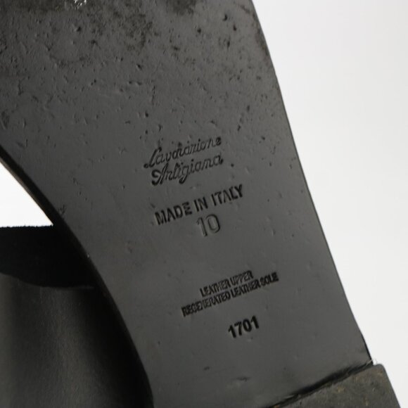 Bahia Womens Sandal Size 10 Black Gold Flat Leather Roman Thong Slingback Italy - Picture 10 of 14